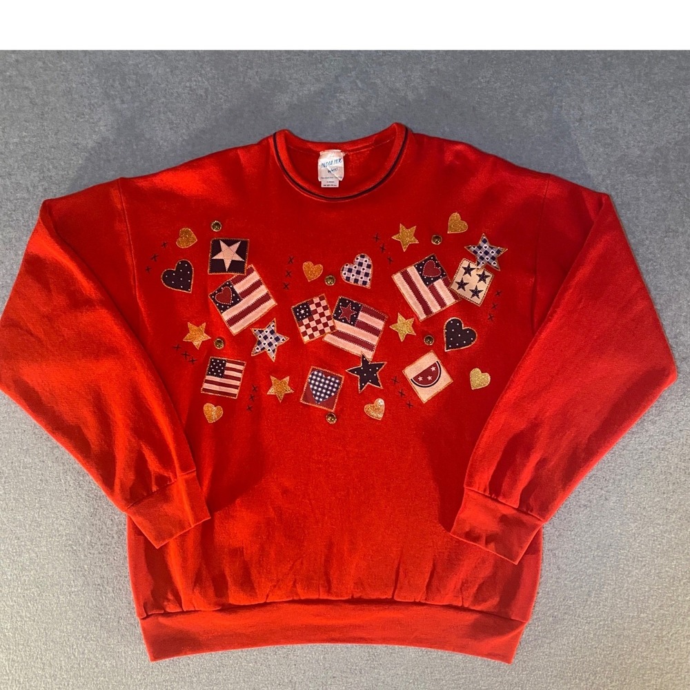 Vintage India Ink Paintworks Red Patriotic Sweatshirt One Size USA Handpainted